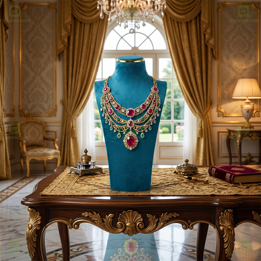 Premium Velvet Necklace Set Storage Case with Leather Exterior for Women