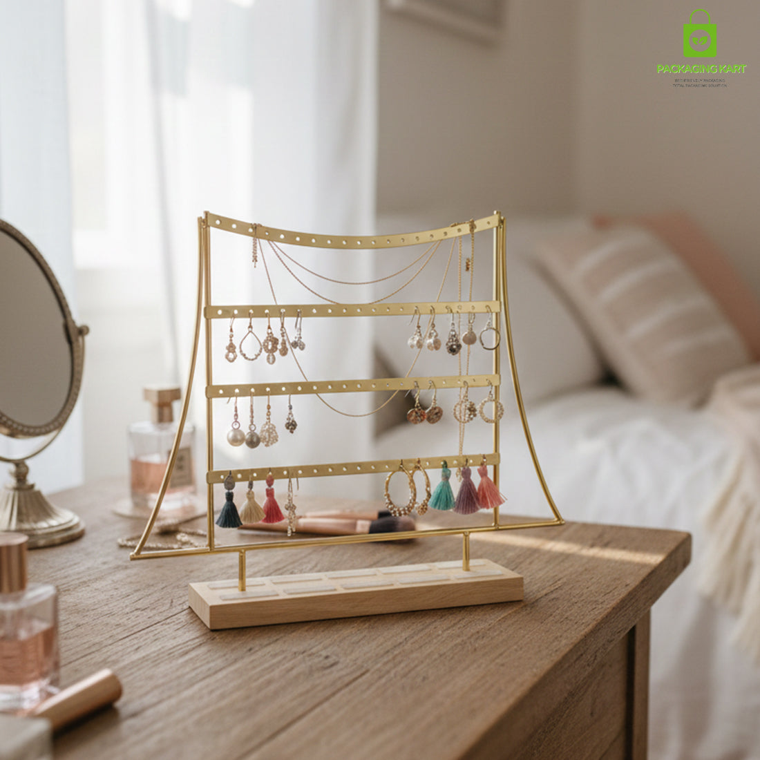 Gold Plated Frame Earrings Display Stand for Boutique