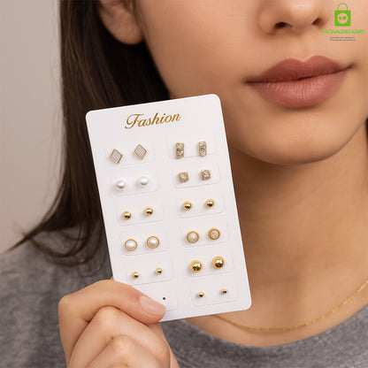 White 10-Pair Earrings Display Card – Premium Jewelry Holder