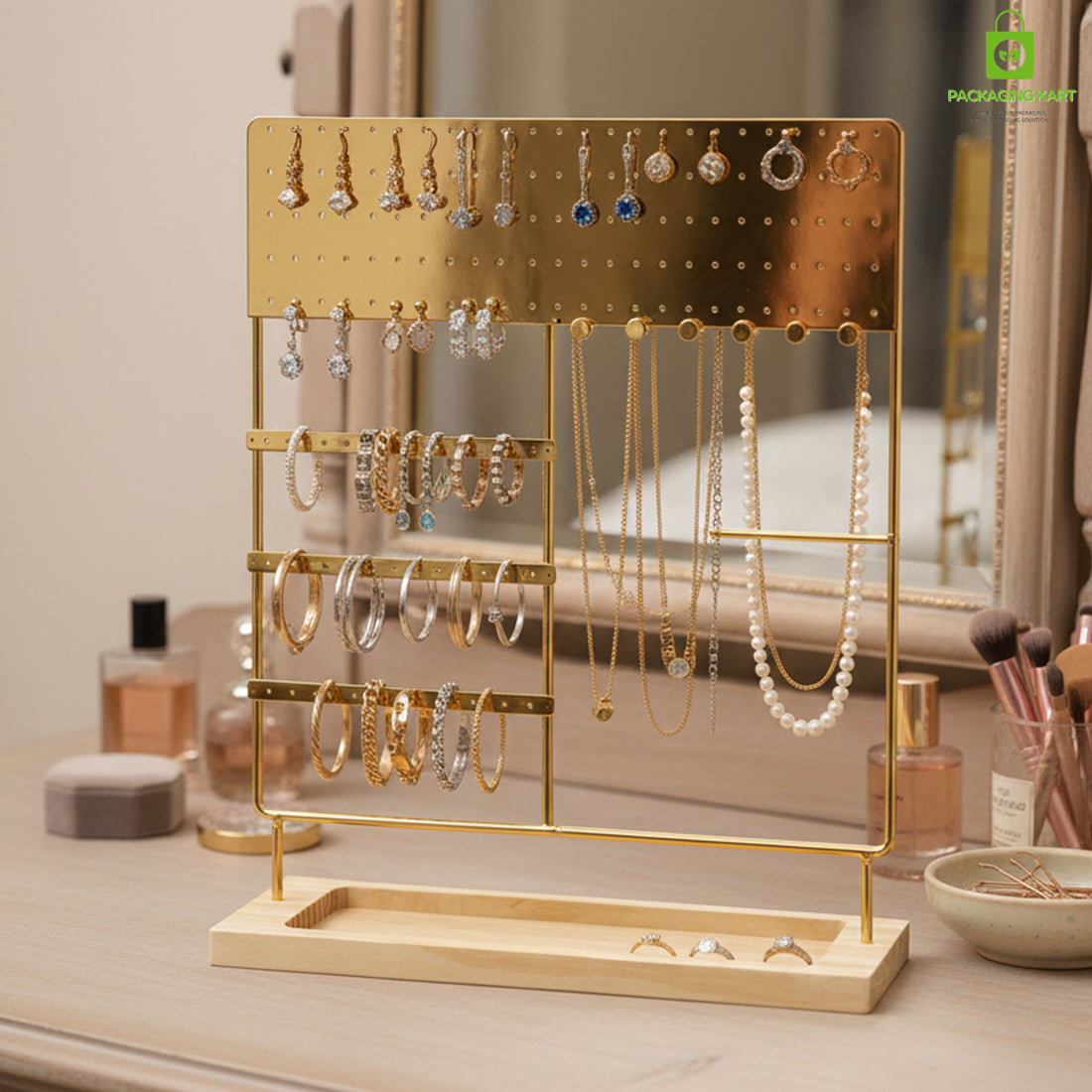 Premium Jewellery Gold Frame Earrings Stand Holder