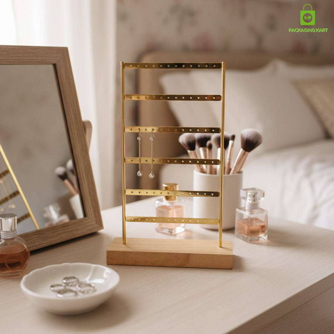 Premium Gold Frame Earrings Stand for Display & Storage