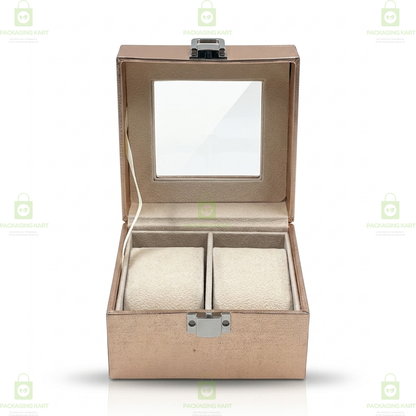 Luxury 2 Slots Watch Organizer Box with Velvet Cushion – Premium Leather Finish