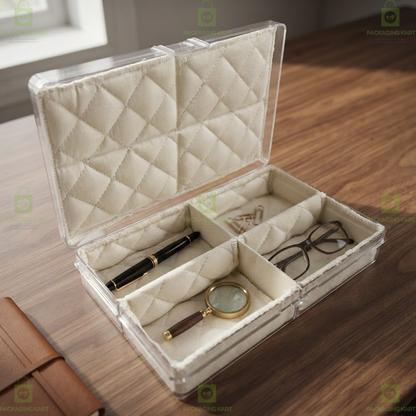 Transparent 4 Slot Jewellery Organizer Box with Soft Cushion Cotton | Protective Storage