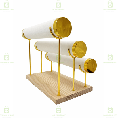 Wooden Velvet Bangles Display Stand – 3 Roll Jewellery Organizer for Bracelets & Bangles