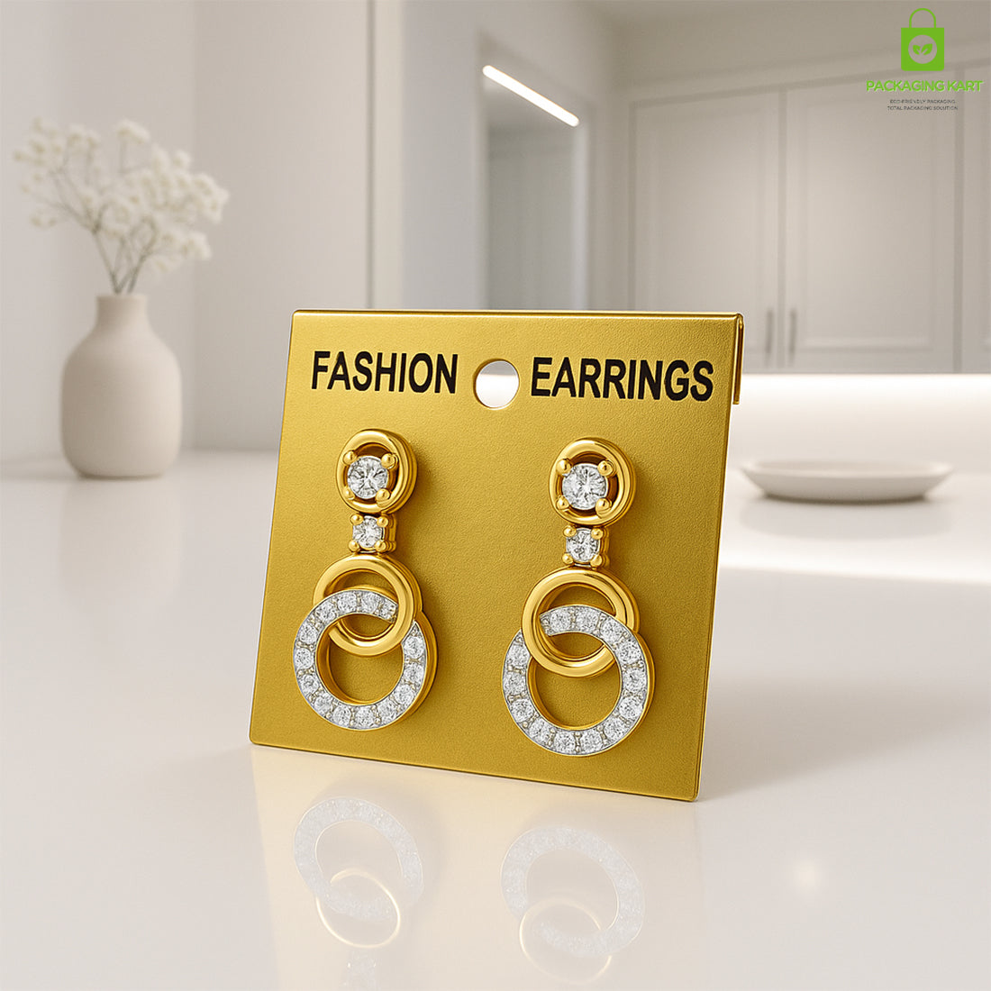Golden Earrings Display Card – Elegant Jewelry Holder for Studs & Danglers