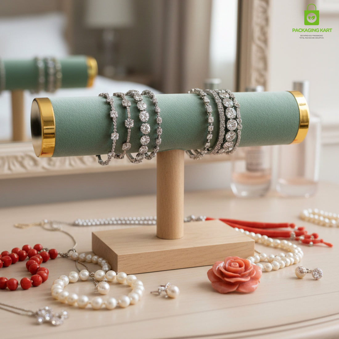 Wooden Velvet Bangles Display Stand – Single Roll Jewellery Organizer