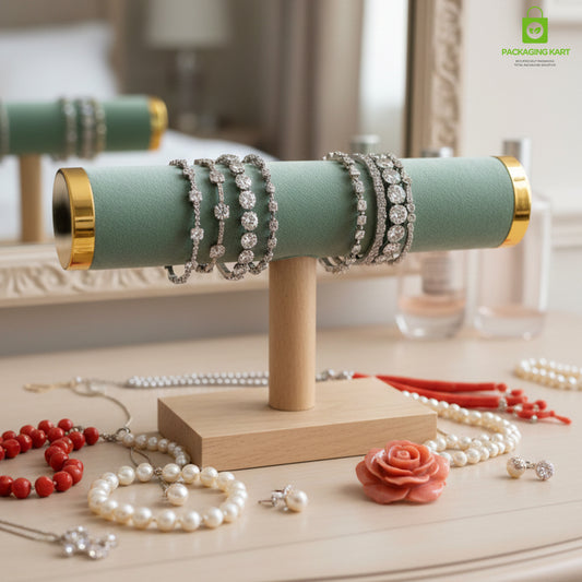 Wooden Velvet Bangles Display Stand – Single Roll Jewellery Organizer