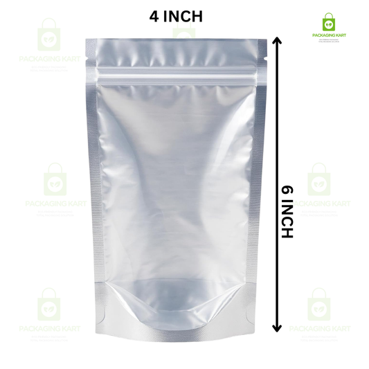Multi-Purpose Silver Zipper Pouch for Food, Snacks & Dry Fruits
