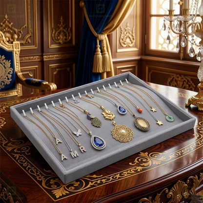 Premium Velvet Wooden Chain Tray for Jewellery Display | Elegant Necklace Organizer
