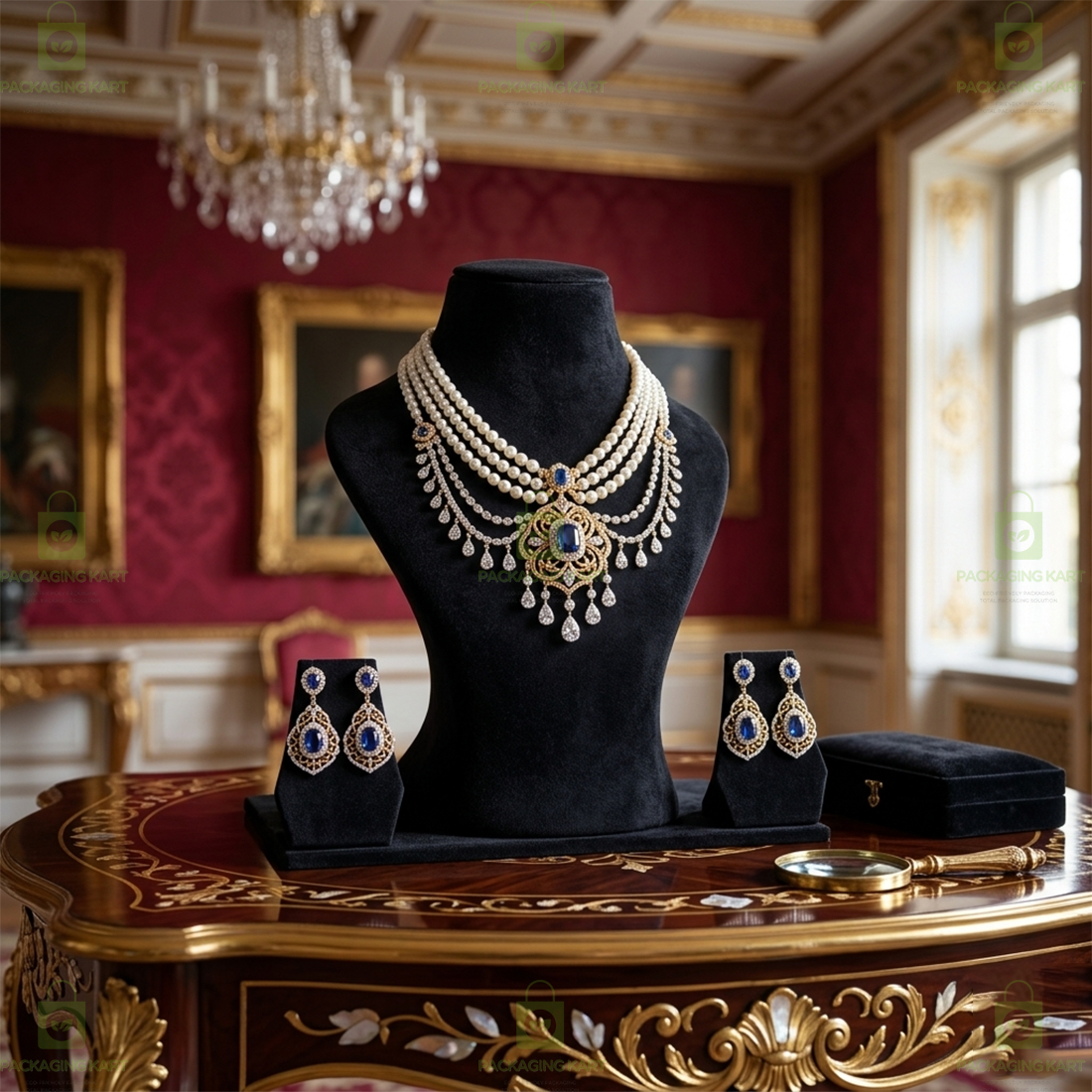 Velvet Necklace Display Stand with Wooden Base – Jewellery Organizer for Women