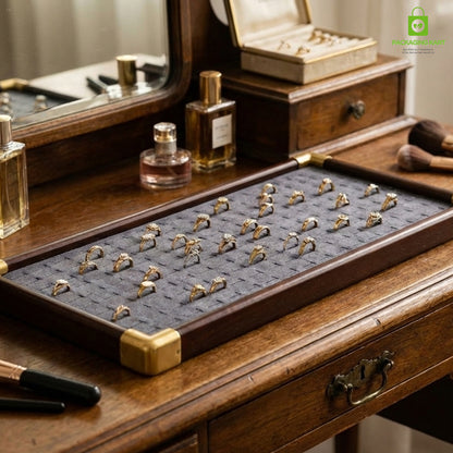 Fancy Velvet Rings Wooden Display Tray for Jewellery