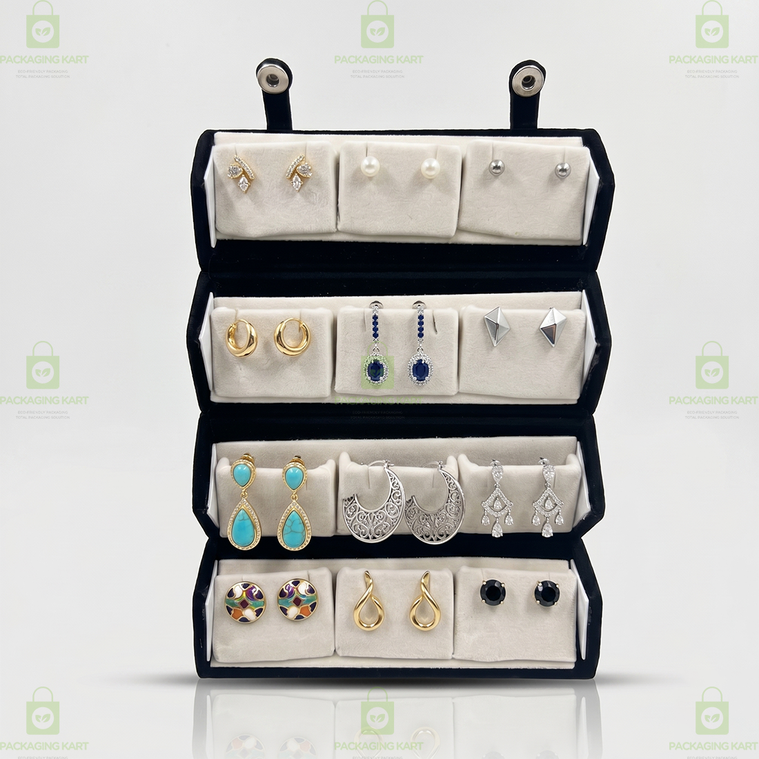 Black Velvet Earring Box with 12 Slots – Jewelry Storage Organizer Case