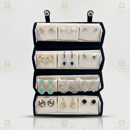 Black Velvet Earring Box with 12 Slots – Jewelry Storage Organizer Case