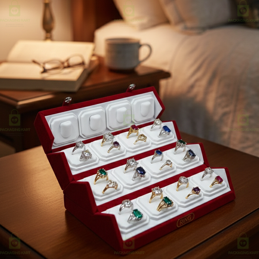 Velvet Ring Storage Box – 16 Compartment Jewelry Organizer
