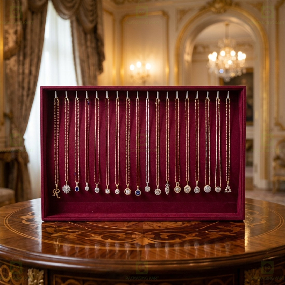 Premium Velvet Wooden Chain Tray for Jewellery Display | Elegant Necklace Organizer