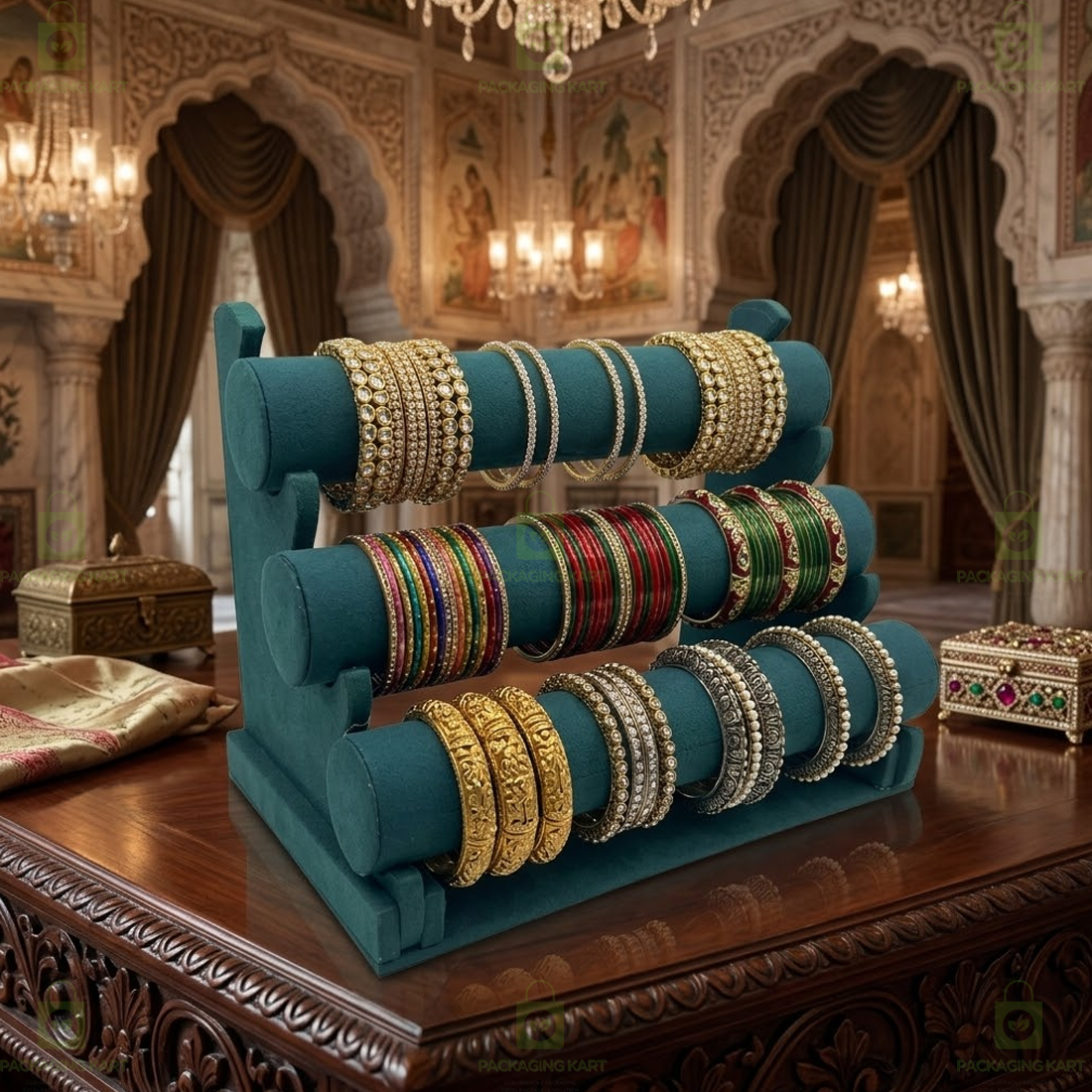 Designer Leather Velvet 3 Step Bangle Display Stand for Jewellery Shops