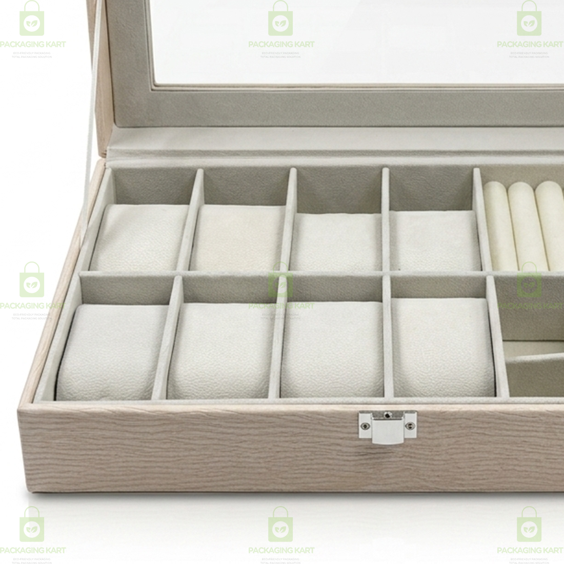 Premium Velvet Watch Storage Box with 8 Compartments & Jewellery Organizer