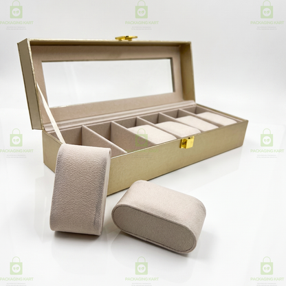 Luxury Velvet Interior Watch Organizer Box with 6 Watch Compartments