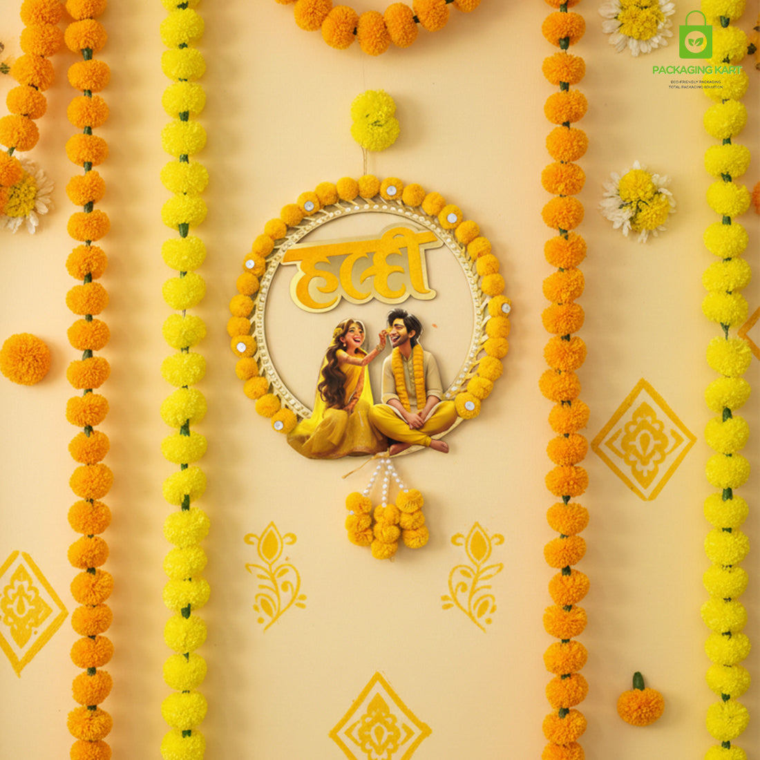 Decorative Haldi Decorations Door Board, Home Decoration Items for Wedding Ceremony Haldi, Mehndi, Subh Vivah, Shadi Wala Ghar Hanging Round Decoration