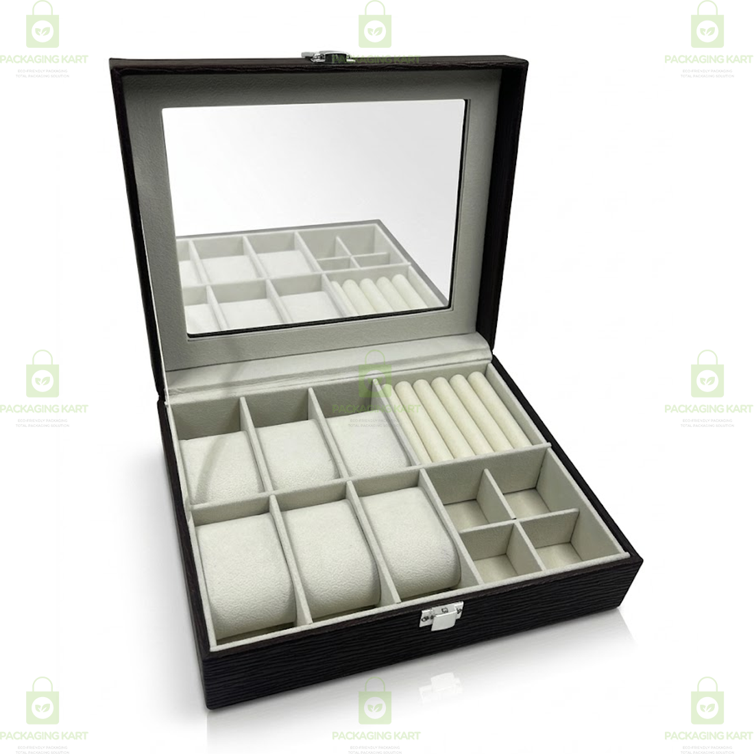 Premium Velvet Watch Storage Box with 8 Compartments & Jewellery Organizer