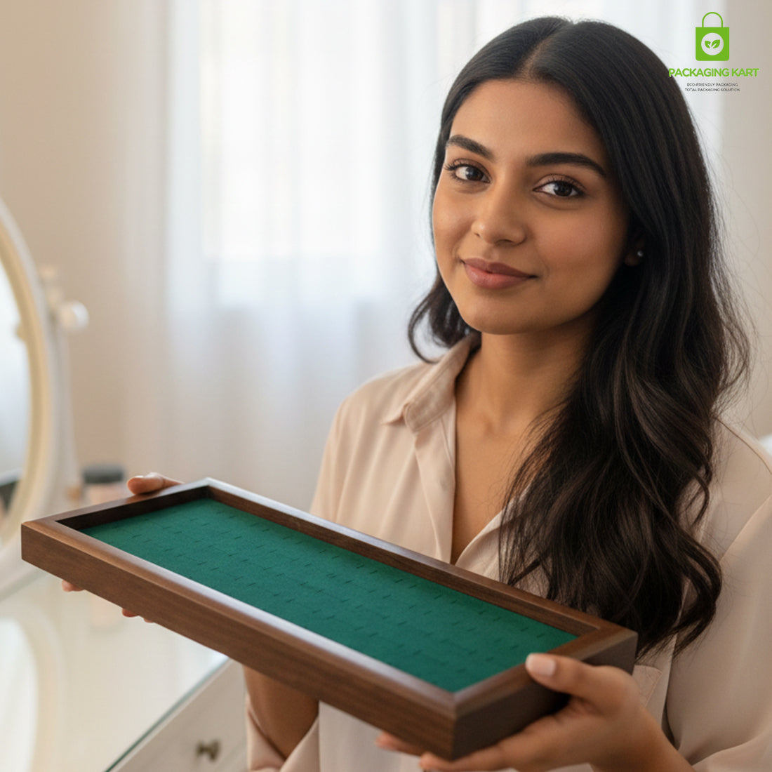 Premium Wooden Velvet Ring Tray for Jewellery Display & Storage