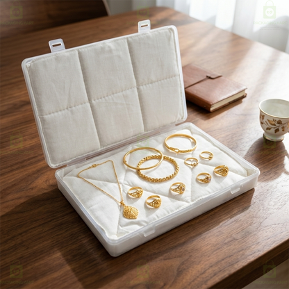 Anti Tarnish Jewellery Plastic Box with White Cotton Cushion – Jewellery Organizer for Rings & Earrings