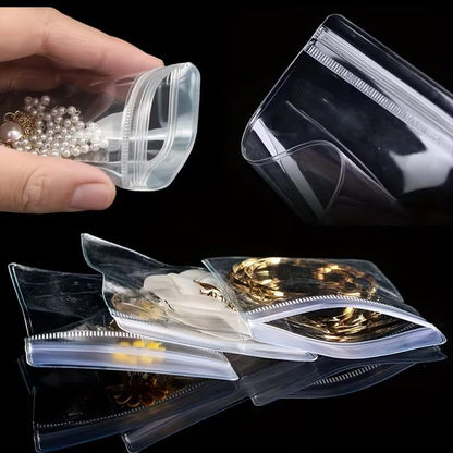 Transparent Jewellery Storage Pouches | Clear PVC Zip Lock Covers for Rings, Earrings, Necklaces, Kada, Bracelts Transparent, Polyvinyl Chloride PVC | Durable Jewellery Organizer Bags (24 Mix)