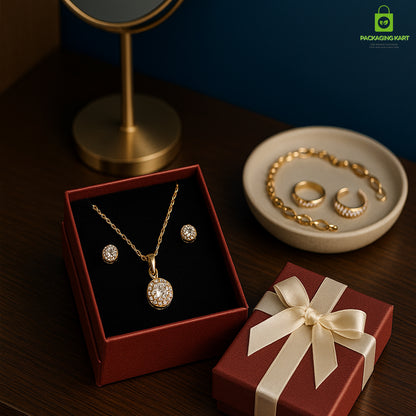 Stylish Dark Red Jewellery Box – Perfect for Rings, Bracelets & Necklaces