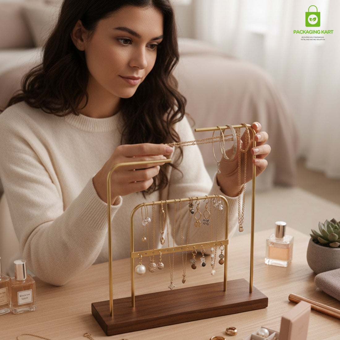Gold Frame Plated Earrings Display Stand for Jewellery Shop