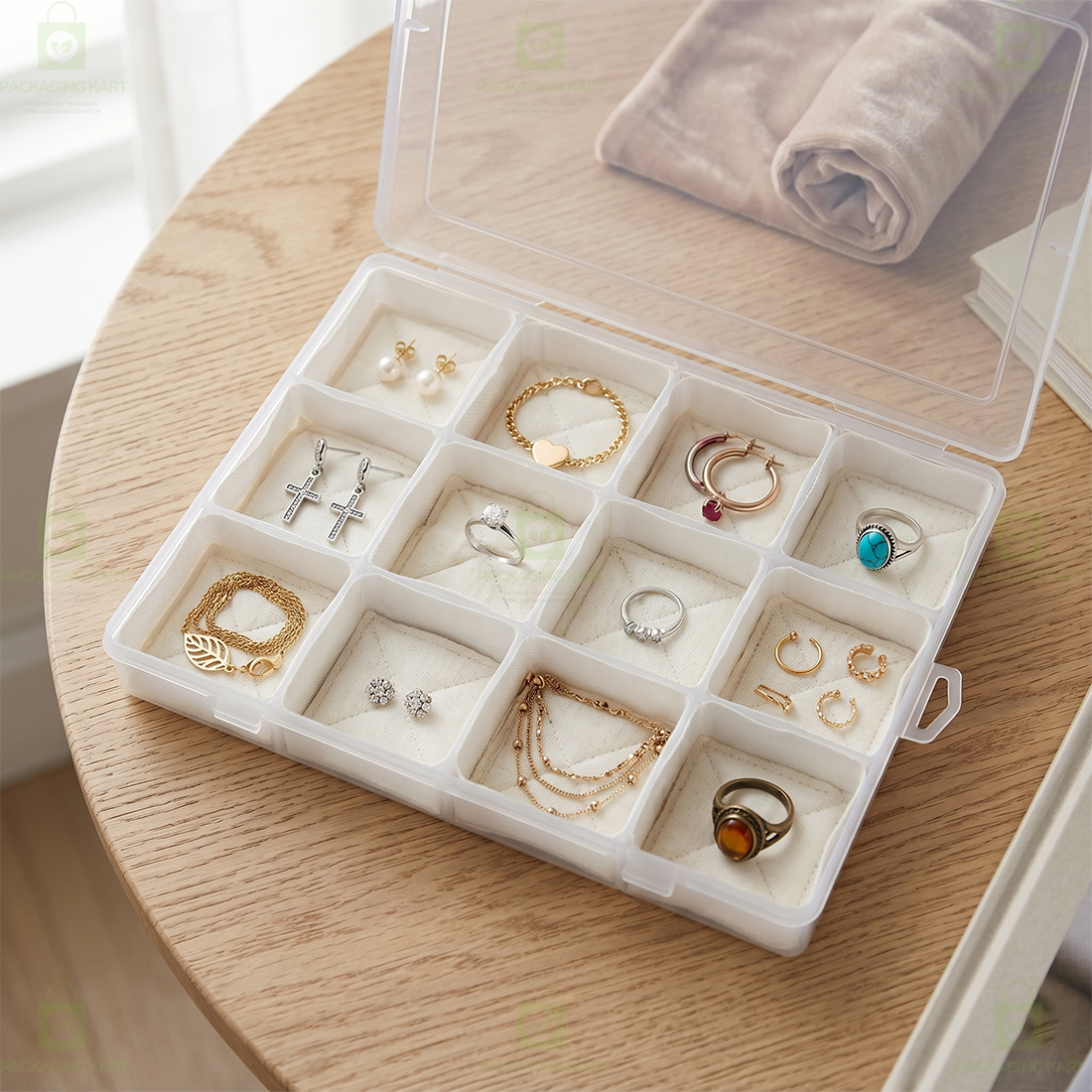 Transparent 12 Slot Jewellery Organizer Box with Soft Cushion Cotton | Protective Storage