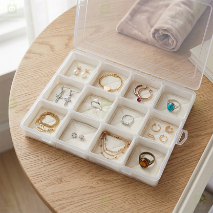Transparent 12 Slot Jewellery Organizer Box with Soft Cushion Cotton | Protective Storage
