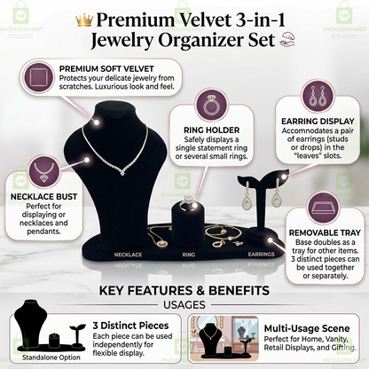 Multipurpose Velvet Leather Jewellery Combo Set | Premium Display for Ring Earrings Necklace