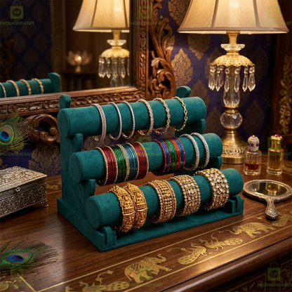 Wooden Bangle Display Stand with Velvet Finish – 3 Layer Jewellery Holder Rack