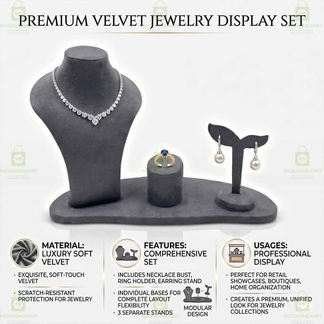 Multipurpose Velvet Leather Jewellery Combo Set | Premium Display for Ring Earrings Necklace