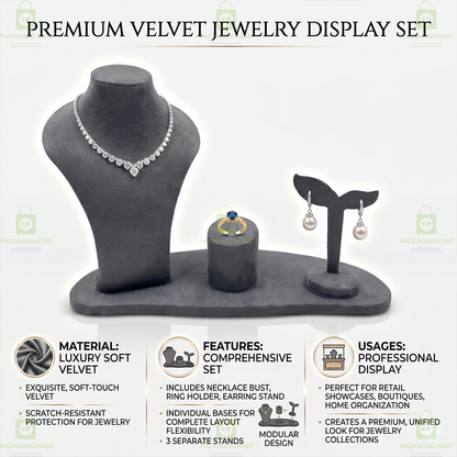 Multipurpose Velvet Leather Jewellery Combo Set | Premium Display for Ring Earrings Necklace