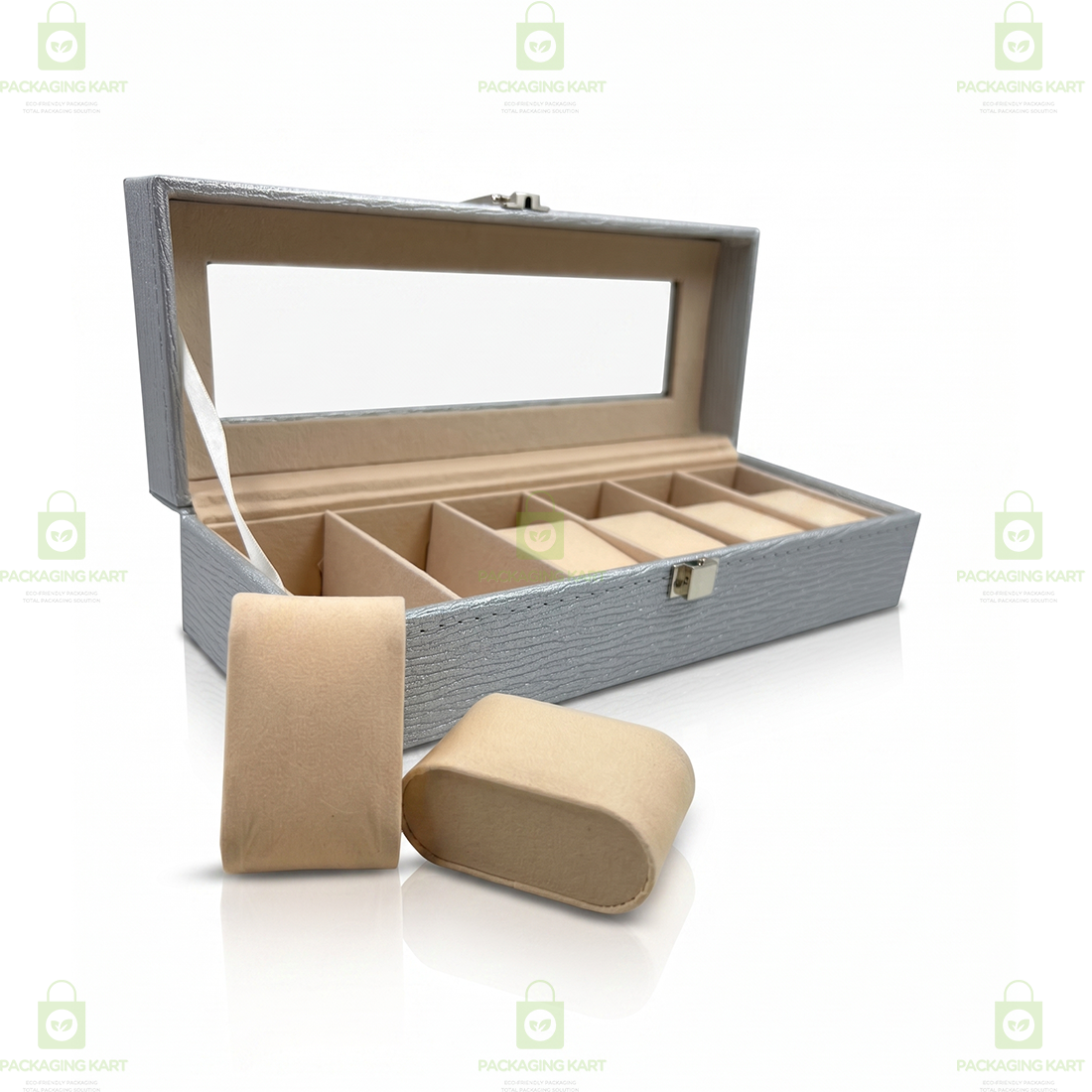 Designer Leather Watch Storage Box with 6 Velvet Watch Slots