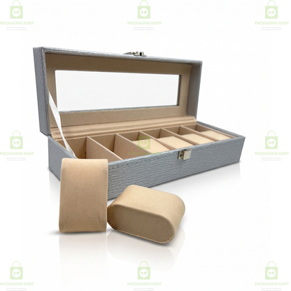 Designer Leather Watch Storage Box with 6 Velvet Watch Slots
