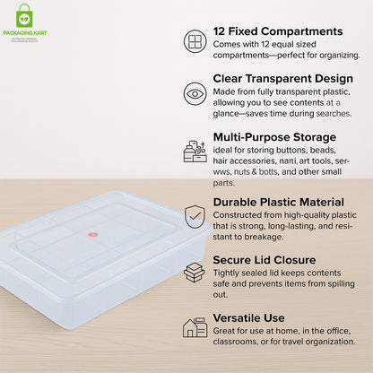 12 Partition Plastic Jewellery Organizer – Clear Storage Box for Accessories
