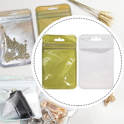 Luxury Foil Pouch Bags for Jewelry – Reusable Golden & Silver Packaging Bags