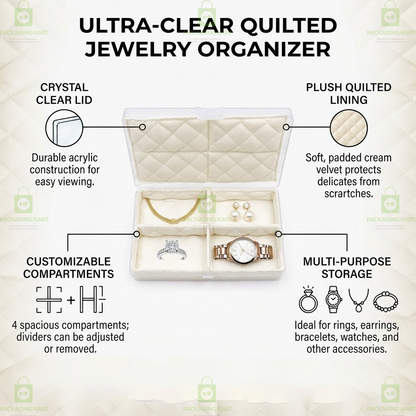 Transparent 4 Slot Jewellery Organizer Box with Soft Cushion Cotton | Protective Storage