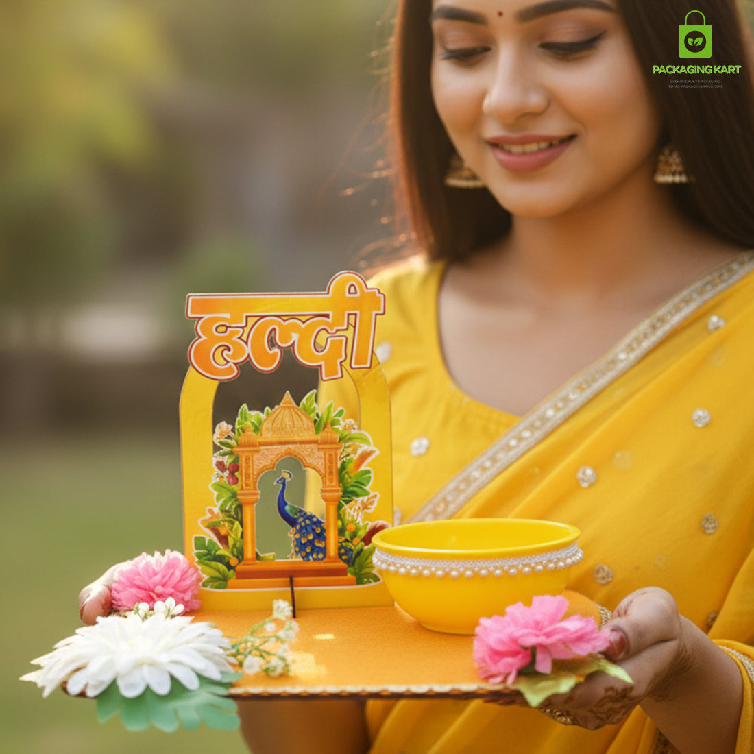 Haldi Decorations Door Board, Home Decoration Items for Wedding Ceremony Haldi, Mehndi, Subh Vivah, Shadi Wala Ghar Hanging Round Decoration (Yellow, Gold Embellishments)