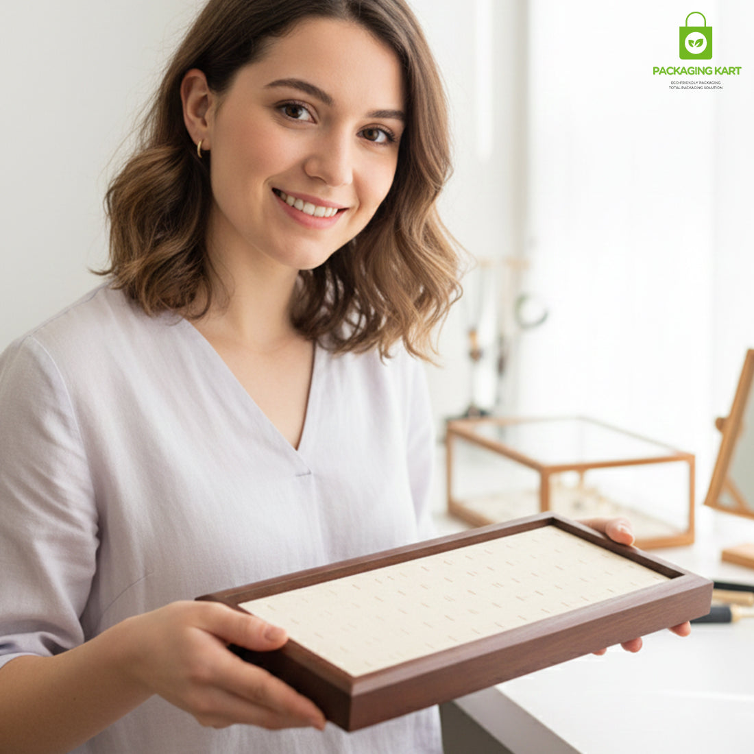 Premium Wooden Velvet Ring Tray for Jewellery Display & Storage