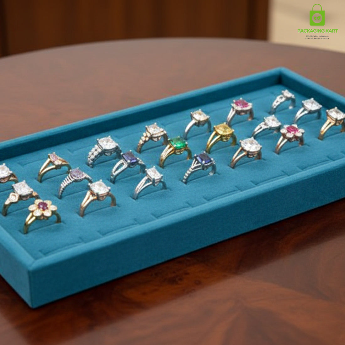 Premium Velvet Ring Display Stand with Wooden Base