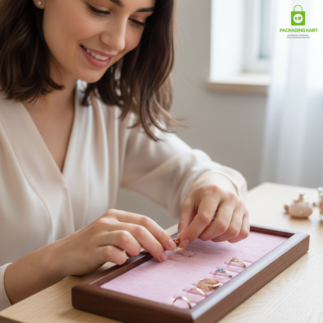 Premium Wooden Velvet Ring Tray for Jewellery Display & Storage