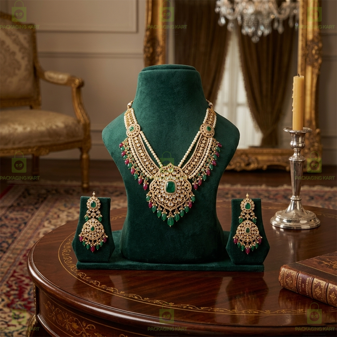 Wooden Velvet Necklace Stand – Jewellery Organizer Display for Chains & Pendants