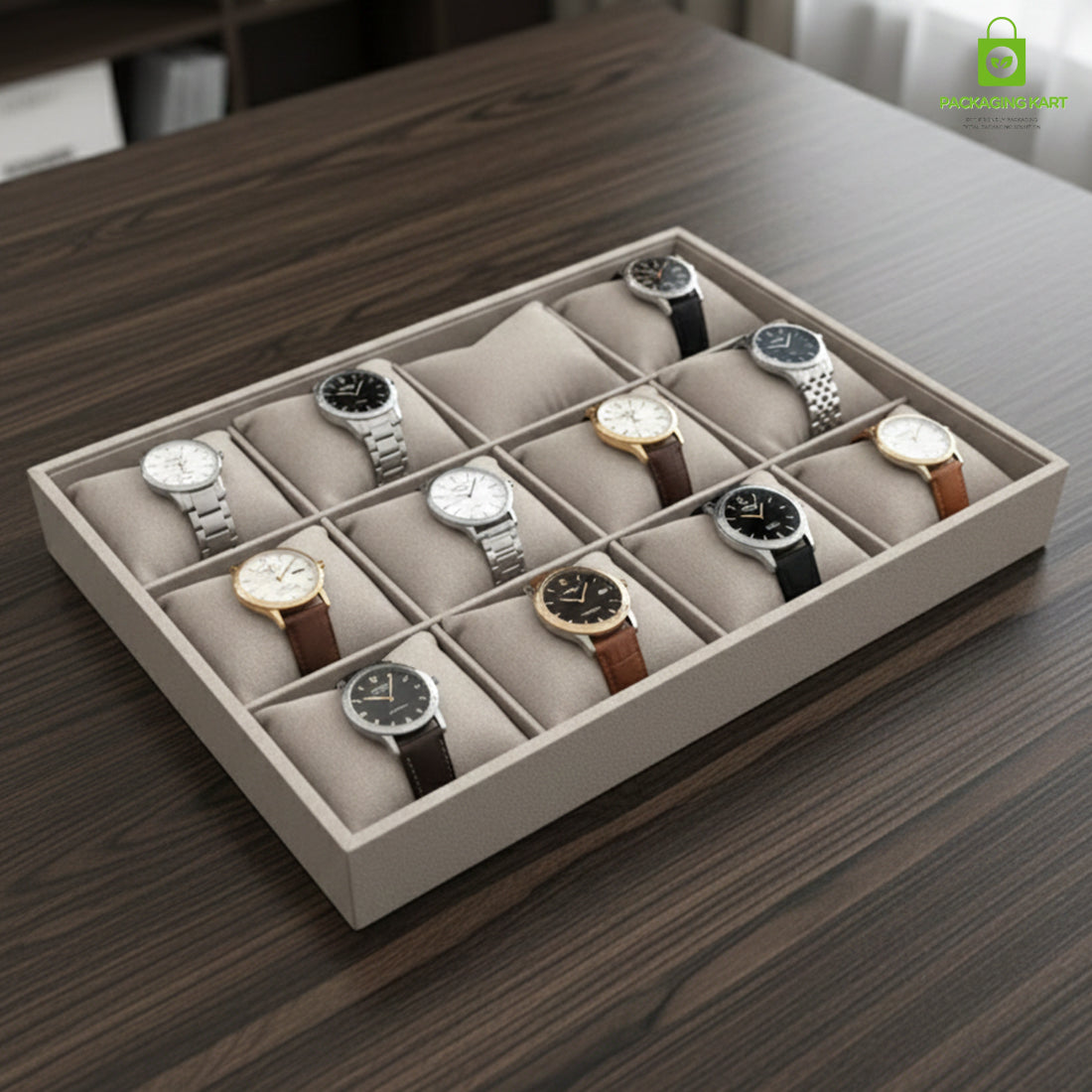 Wooden Jewellery Display Tray for Showroom Use – Watch, Kada & Bracelet (12 Slots)