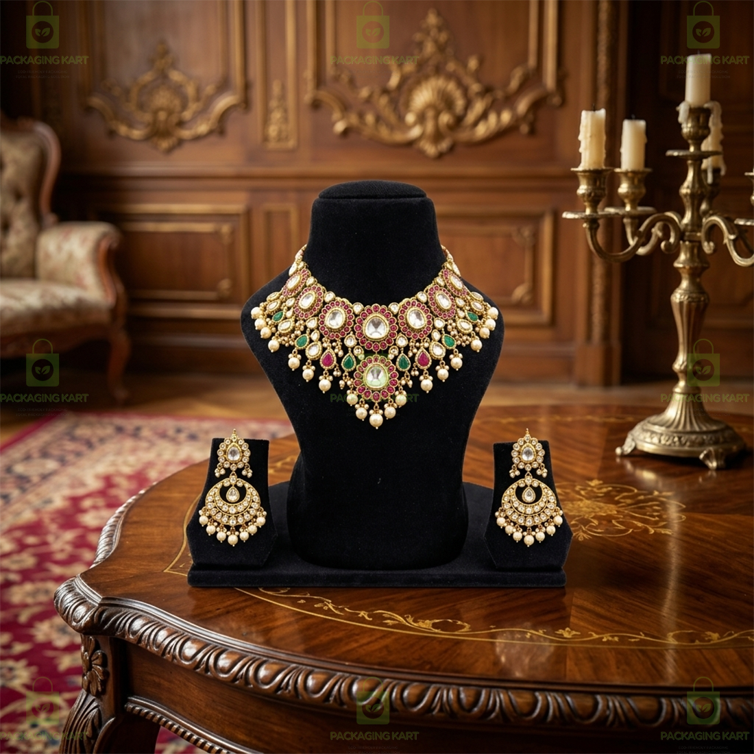 Wooden Velvet Necklace Stand – Jewellery Organizer Display for Chains & Pendants