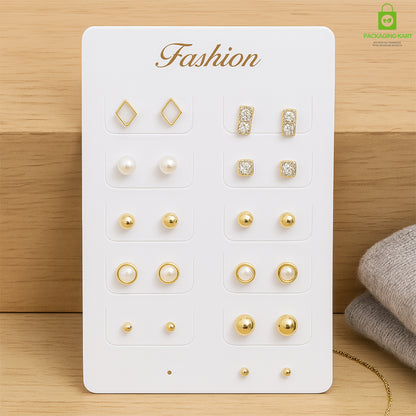 White 10-Pair Earrings Display Card – Premium Jewelry Holder