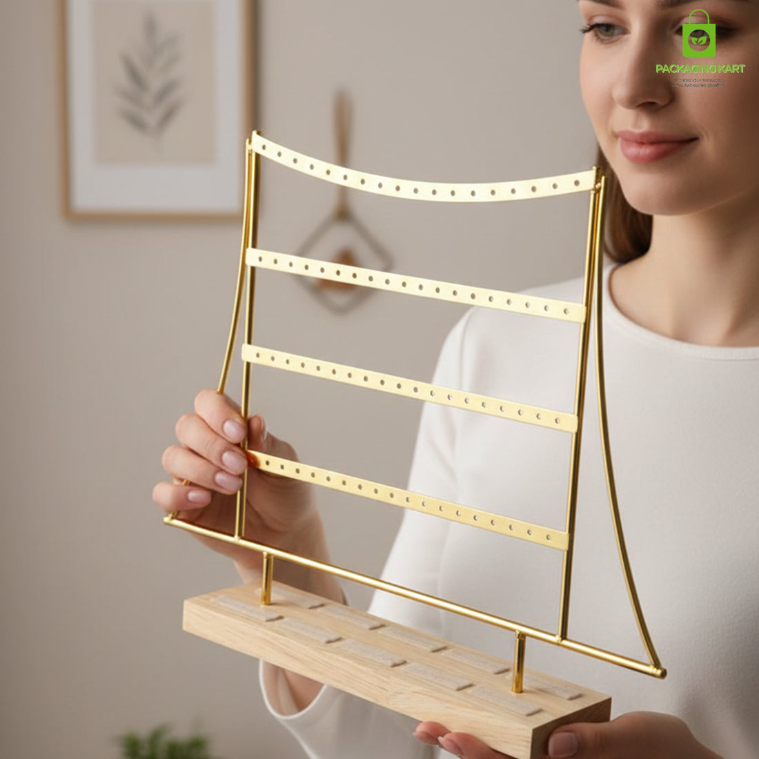 Gold Plated Frame Earrings Display Stand for Boutique