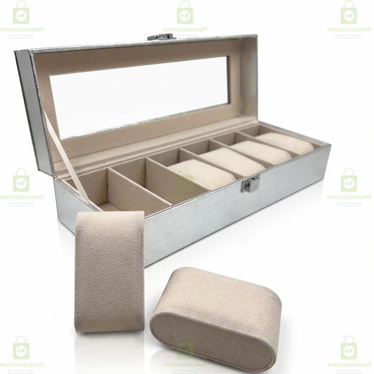 Premium PU Leather 6 Slot Watch Case for Safe Watch Storage